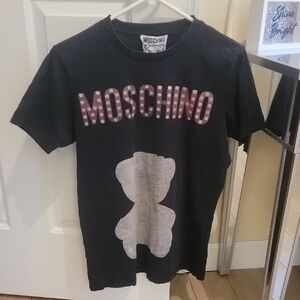 Moschino Womens Black Tee with Polka Dot Logo. Size Small